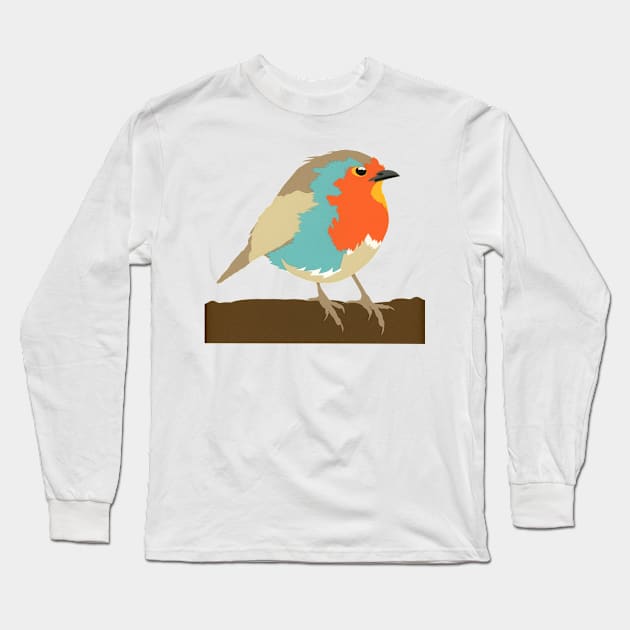 Robin on Branch Original Paper Art Gift for Bird Watchers Long Sleeve T-Shirt by VegShop